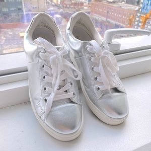Saks Fifth Avenue silver metallic sneakers